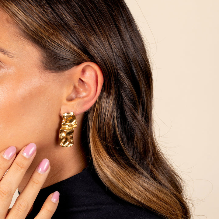  Fluid Gold Statement Drop Stud Earring - Adina Eden's Jewels