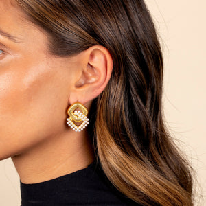  Pearl Accented Ridged Drop Stud Earring - Adina Eden's Jewels