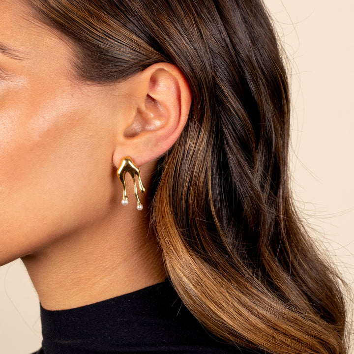  Dripping Gold Pearl Drop Stud Earring - Adina Eden's Jewels