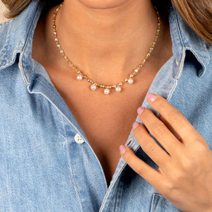  Multi CZ Dangling Pearl Chain Necklace - Adina Eden's Jewels