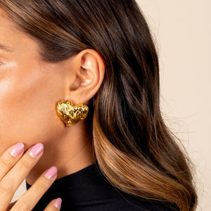  Lined Polished X Ribbed Heart Stud Earring - Adina Eden's Jewels