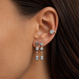 Lab Grown Diamond Pear/Heart Encased Bezel Dangle Stud Earring 14K
