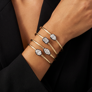 Lab Grown Diamond Pear Encased Bezel Bangle 14K - Adina Eden's Jewels