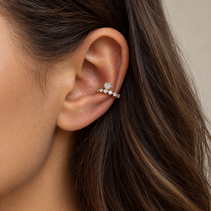 Lab Grown Diamond Oval/Round Bezel Accent Ear Cuff 14K - Adina Eden's Jewels