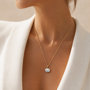 Lab Grown Diamond Oval Bezel Necklace Charm 14K - Adina Eden's Jewels