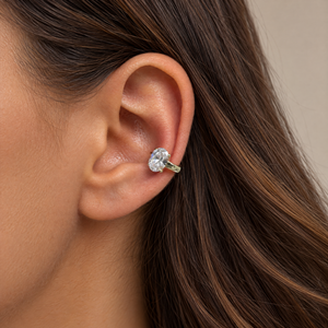 Solid Gold CZ Floating Oval Ear Cuff - Adina Eden's Jewels
