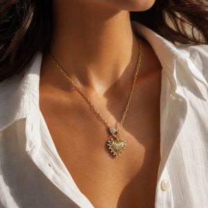 Pave Clasp Heart Charm Paperclip Necklace