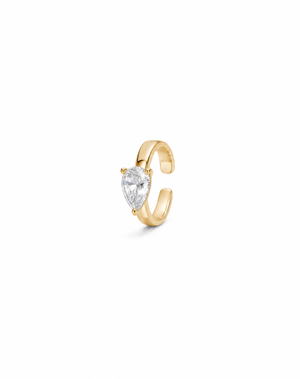 14K Gold Lab Grown Diamond Floating Pear Solitaire Ear Cuff 14K - Adina Eden's Jewels