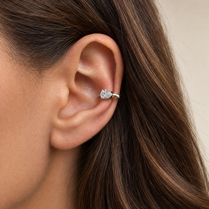 Lab Grown Diamond Floating Pear Solitaire Ear Cuff 14K - Adina Eden's Jewels
