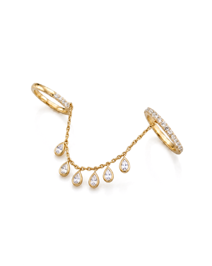 Gold / 4&7 Lab Grown Diamond Pear Double Dangling Double Ring - Adina Eden's Jewels