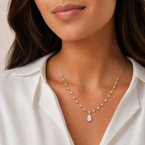 CZ Fancy Tennis W/ Pear Drop Necklace - Adina Eden's Jewels