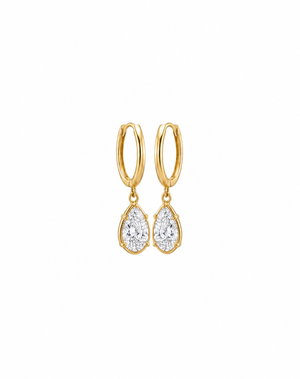 14K Gold Lab Grown Diamond Pear Drop Huggie Earring 14K - Adina Eden's Jewels