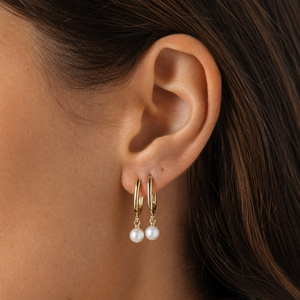Paperclip Dangling Pearl Drop Huggie Earring 14K - Adina Eden's Jewels