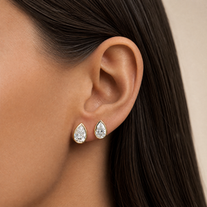 Lab Grown Diamond Pear Bezel Stud Earring 14K - Adina Eden's Jewels