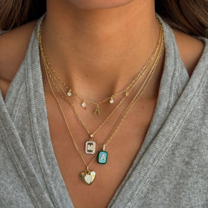 Pave Initial Dog Tag Pendant Necklace - Adina Eden's Jewels
