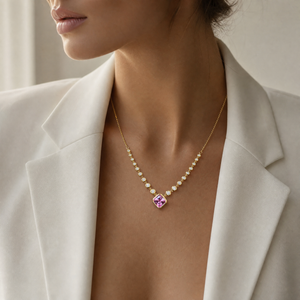 Pink Heart CZ Station Necklace - Adina Eden's Jewels