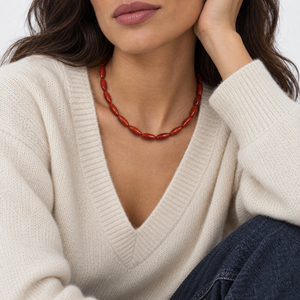Red Jasper Oval Rice Beaded Choker Necklace - Adina Eden's Jewels