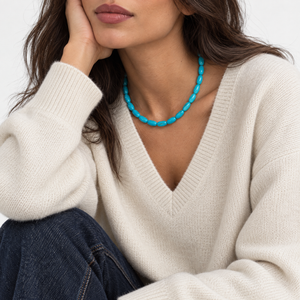 Turquoise Oval Rice Beaded Choker Necklace - Adina Eden's Jewels