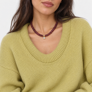 Red Jasper Beaded CZ Assher Bezle Drop Charm Necklace - Adina Eden's Jewels