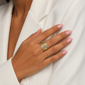 CZ Vintage Wide Bezel-Set Cocktail Ring - Adina Eden's Jewels