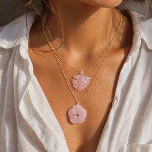 Diamond Rose Quartz Flower Magenta Charm 14K - Adina Eden's Jewels