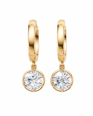 14K Gold Lab Grown Diamond Round Drop Huggie Earring 14K - Adina Eden's Jewels