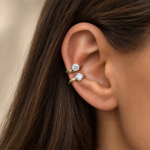 Lab Grown Diamond Floating Round Solitaire Ear Cuff 14K - Adina Eden's Jewels