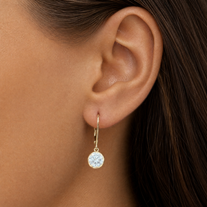 Lab Grown Diamond Round Bezel Dangling Huggie Earring 14K - Adina Eden's Jewels