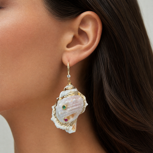 Natural Conch Shell Colored Stone Earring - Adina Eden's Jewels