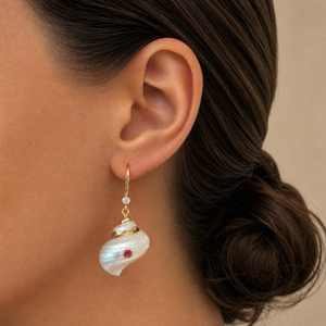 Natural Conch Shell Magenta Stone Earring - Adina Eden's Jewels