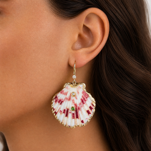 Natural MOP Seashell Shell Green Stone Earring - Adina Eden's Jewels