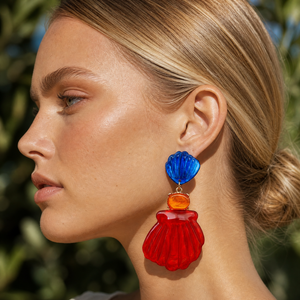 Blue Red Seashell Orange Gem Drop Earrings