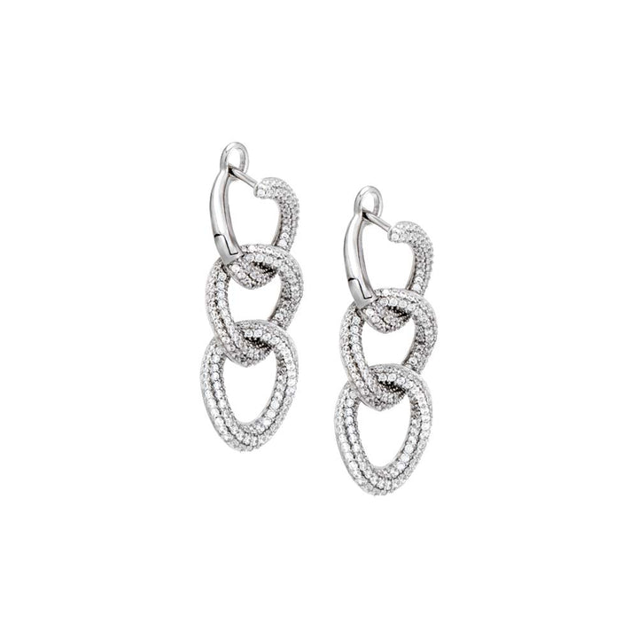 Silver Pavé Chain Link Drop Stud Earring - Adina Eden's Jewels