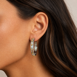 Fancy Two Tone Vintage Inspired Open Hoop Earring