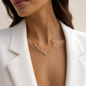 Lab Grown Diamond Bezel Marquise Center Tennis Necklace - Adina Eden's Jewels