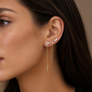 Lab Grown Diamond Pear Chain Drop Stud Earring - Adina Eden's Jewels