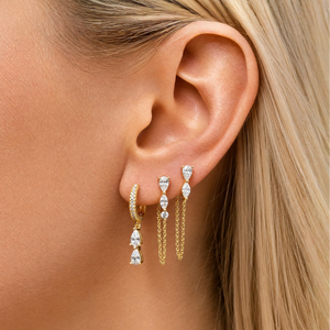 Double Pear CZ Chain Front Back Stud Earring - Adina Eden's Jewels