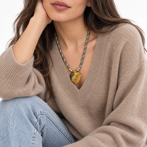 Tiger Eye Heart Natural Stone Dark Brown Rope Necklace - Adina Eden's Jewels