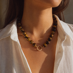 Tigers Eye Large Bead Clicker Necklace