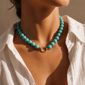 Semi Precious Turquoise Large Bead Clicker Necklace