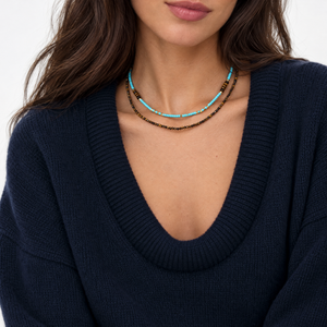 Turquoise /Tiger's Eye Minimalist Beaded Choker Necklace - Adina Eden's Jewels