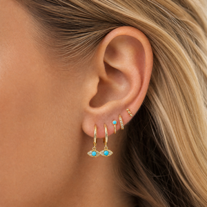Diamond X Turquoise Evil Eye Dangling Huggie Earring 14K - Adina Eden's Jewels