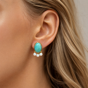 Turquoise Oval Pearl Drop Stud Earring - Adina Eden's Jewels