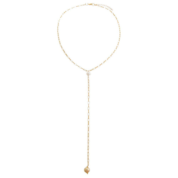Gold Ball X Pearl Link Lariat Necklace - Adina Eden's Jewels