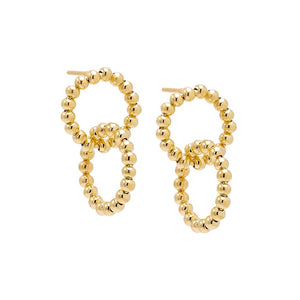 Gold Small Beaded Double Circle Drop Stud Earring - Adina Eden's Jewels