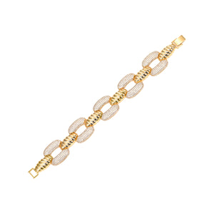 Gold Pave Ridged Open Flat Square Link Bracelet - Adina Eden's Jewels