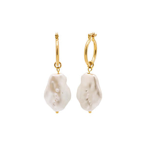 Gold Baroque Pearl Dangle Drop Hoop Earring - Adina Eden's Jewels