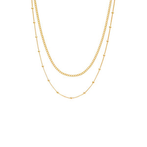 Gold Cuban X Beaded Ball Double Chain Necklace - Adina Eden's Jewels