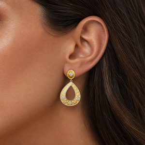 Two Tone Pearled Open Pear Drop Earring