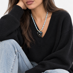 Onyx Heart Natural Stone White Rope Necklace - Adina Eden's Jewels